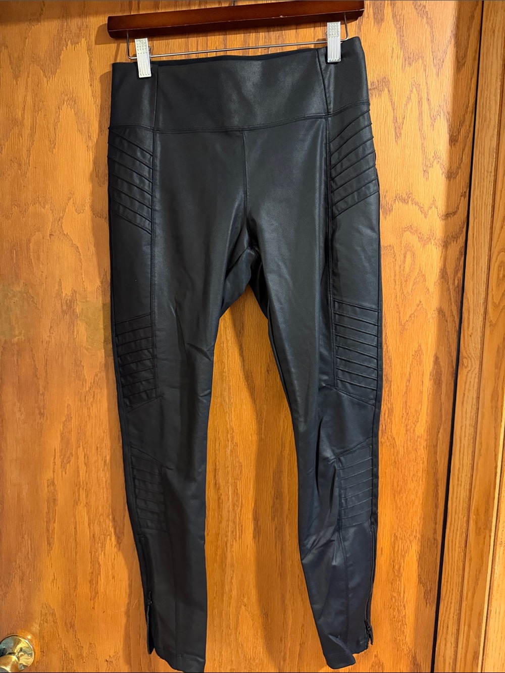 Athleta Black Faux Leather Moto Leggings
